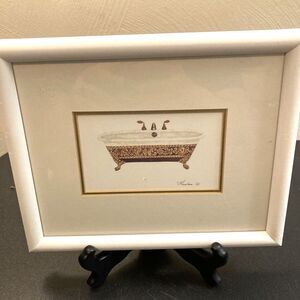 Vtg Victorian Framed Matted Print Consuela Gamboa Bathroom Tub Ornate Scrollwork